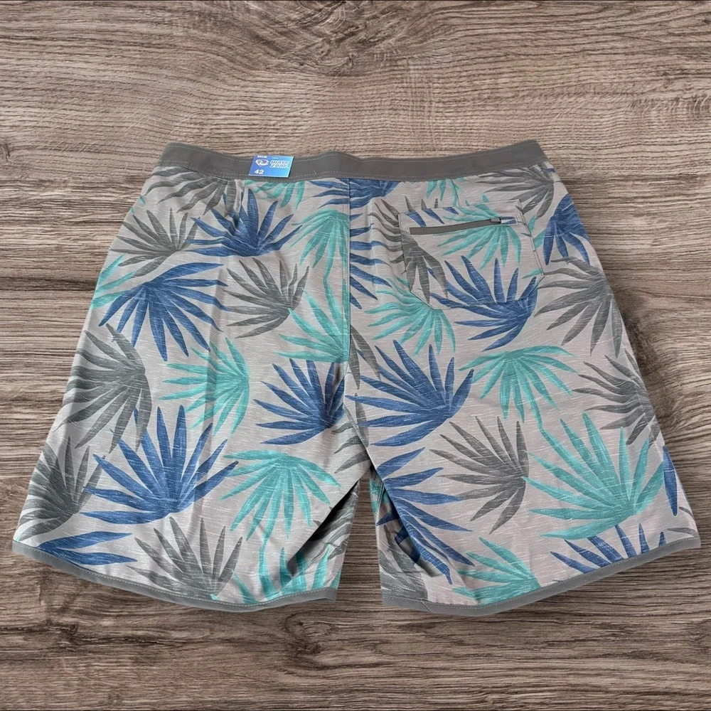 Wave Zone Swim Trunks 42 Blue Palm Board Shorts liner Mens Pockets NWT (798)